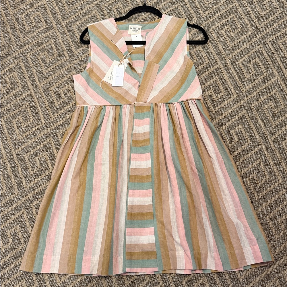 Striped Cotton-Blend Sleeveless  Dress in Pink & Tan